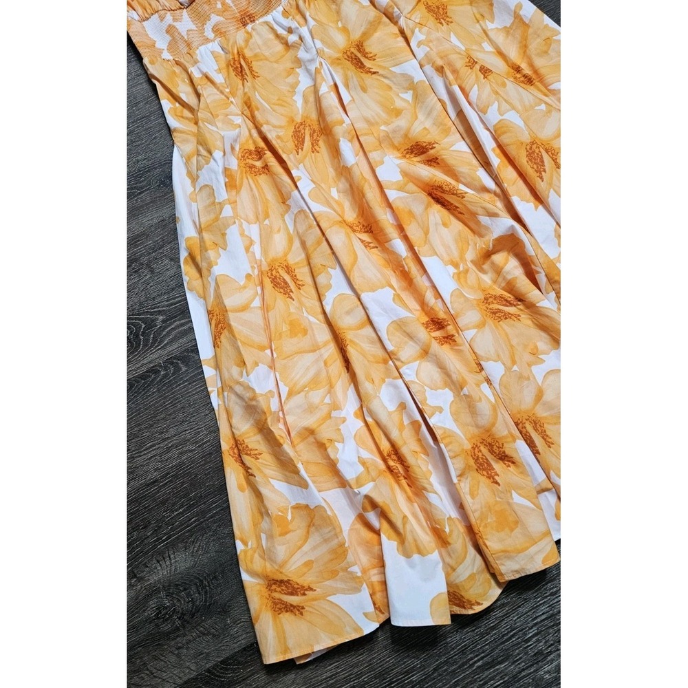 INC International Women's Orange Floral Smocked Cotton Midi Dress Size XL - Picture 4 of 10
